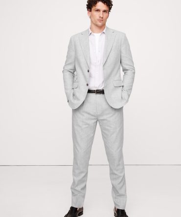 Herringbone Linen-Cotton Suit Pant