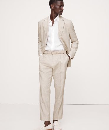 Herringbone Cotton-Linen Slim Suit Pant