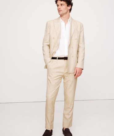 Herringbone Cotton-Linen Double-Breasted Suit Jacket