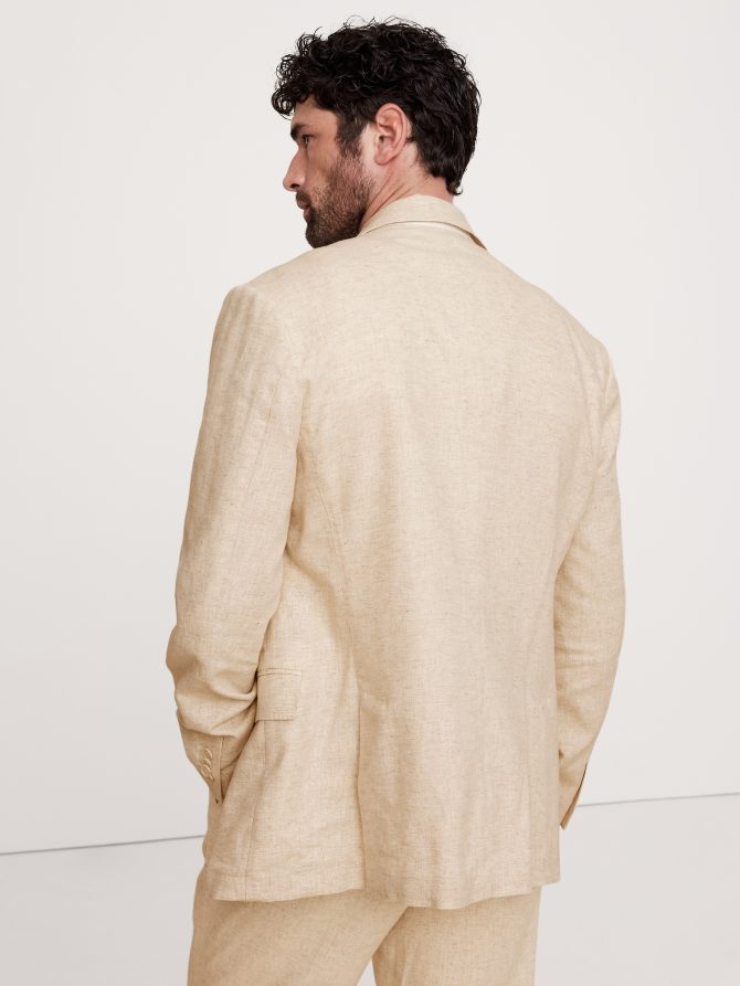 Herringbone Cotton-Linen Double-Breasted Suit Jacket - Image 3