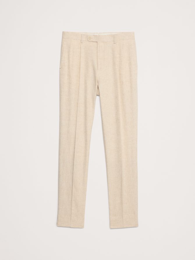 Herringbone Cotton-Linen Relaxed Suit Pant