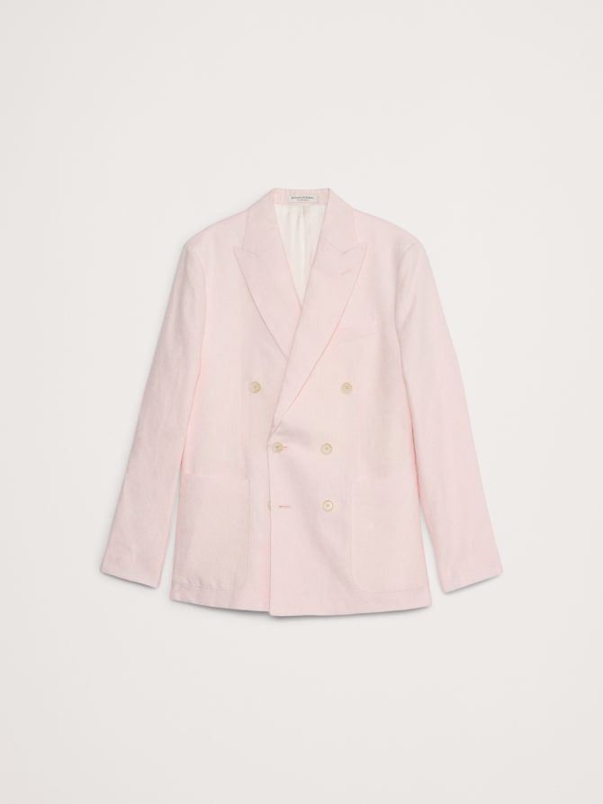 Double-Breasted Linen Suit Jacket - Image 5