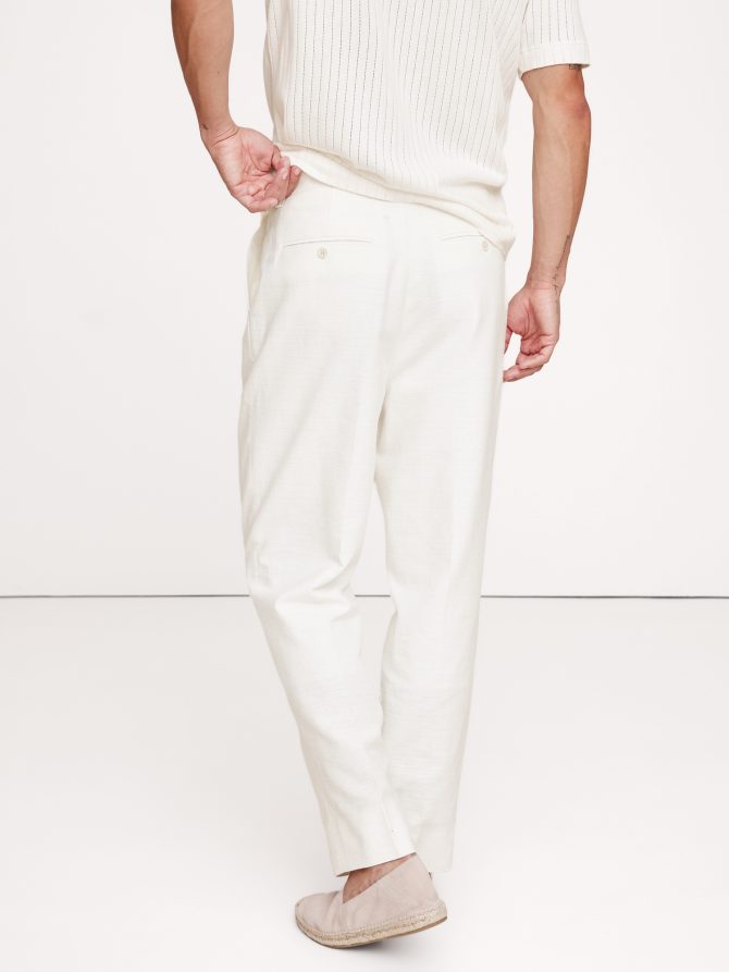 Pleated Cotton-Linen Blend Suit Pant - Image 3