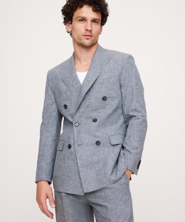 Cotton-Linen Double-Breasted Suit Jacket