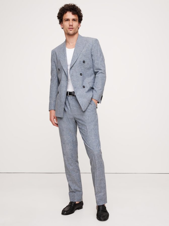 Cotton-Linen Double-Breasted Suit Jacket - Image 3