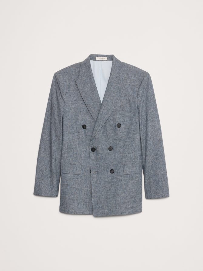 Cotton-Linen Double-Breasted Suit Jacket - Image 4