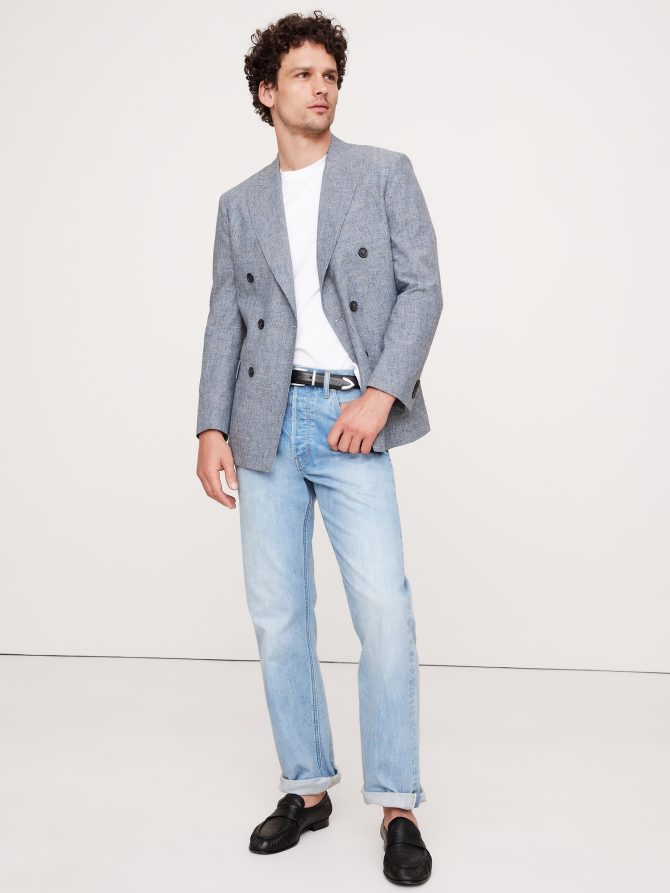 Cotton-Linen Double-Breasted Suit Jacket - Image 5
