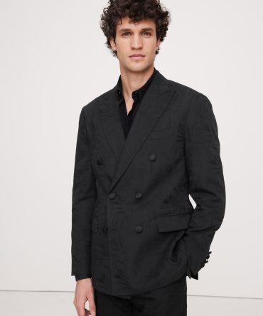 Floral Jacquard Double-Breasted Suit Jacket