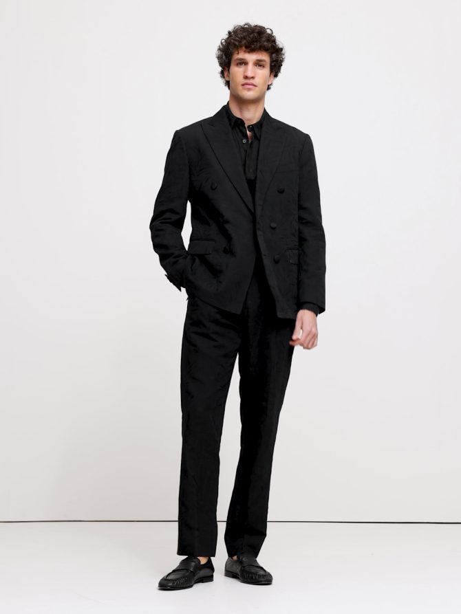 Floral Jacquard Double-Breasted Suit Jacket - Image 2