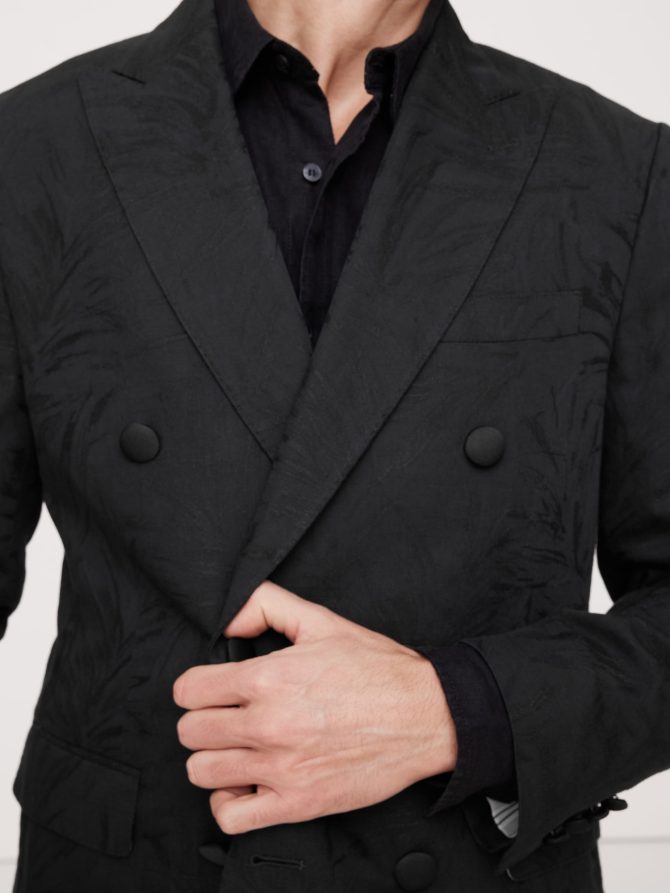 Floral Jacquard Double-Breasted Suit Jacket - Image 3