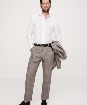 Herringbone Linen Straight Suit Pant