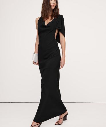 Stretch-Crepe Asymmetrical Open-Back Maxi Dress