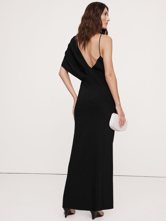 Stretch-Crepe Asymmetrical Open-Back Maxi Dress - Image 3