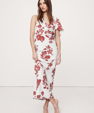 Stretch-Crepe Asymmetrical Open-Back Maxi Dress
