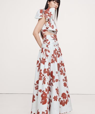 Stretch-Cotton Poplin One-Shoulder Drop-Waist Maxi Dress