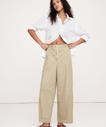 High-Rise Pleated Cotton Poplin Cropped Pant