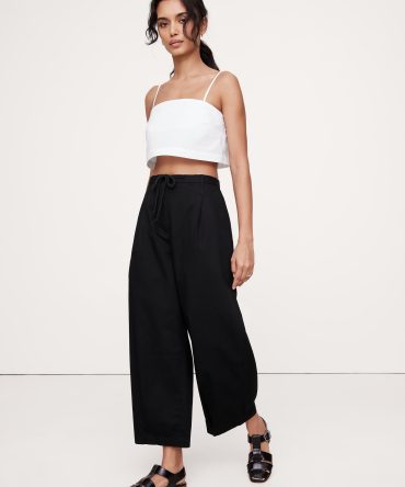 High-Rise Pleated Cotton Poplin Cropped Pant