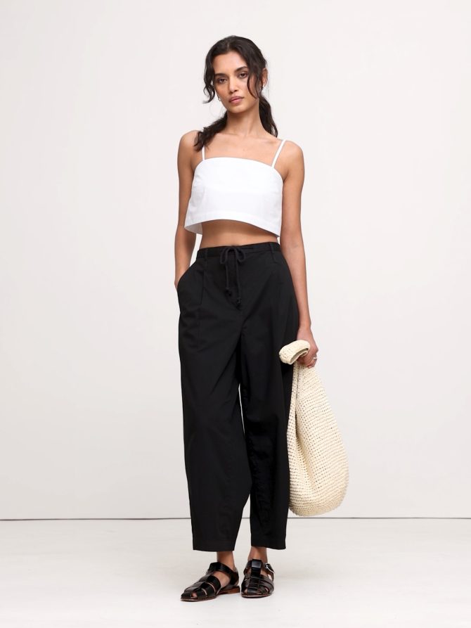 High-Rise Pleated Cotton Poplin Cropped Pant - Image 2