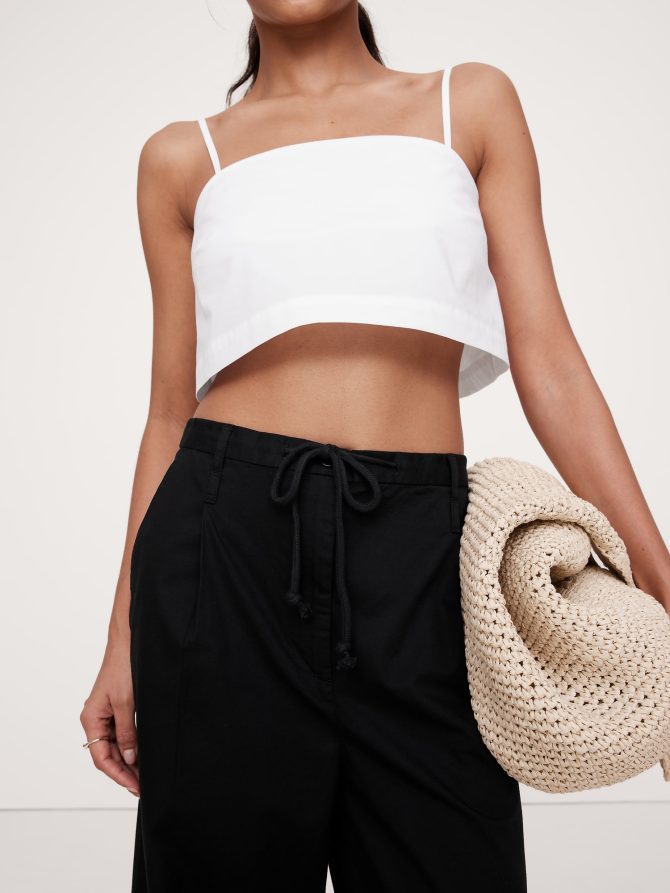 High-Rise Pleated Cotton Poplin Cropped Pant - Image 4