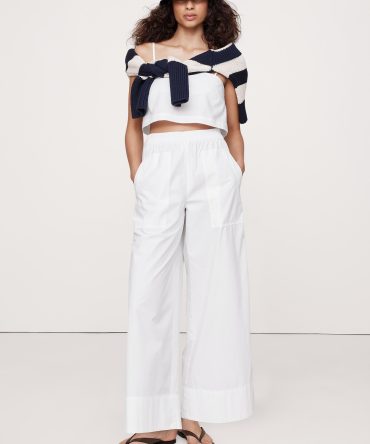 Wide-Leg Cotton Poplin Pull-On Ankle Pant