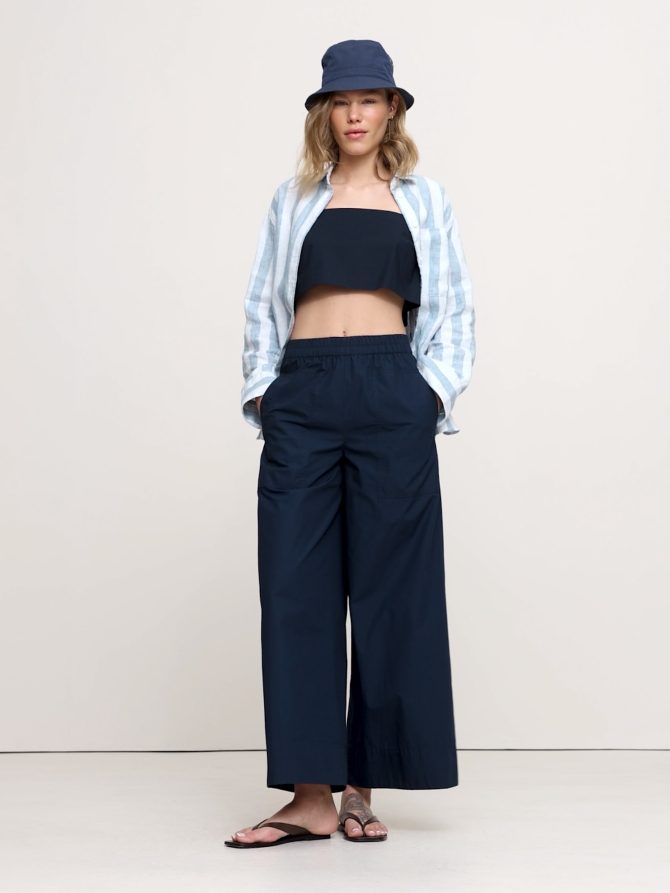 Wide-Leg Cotton Poplin Pull-On Ankle Pant - Image 2
