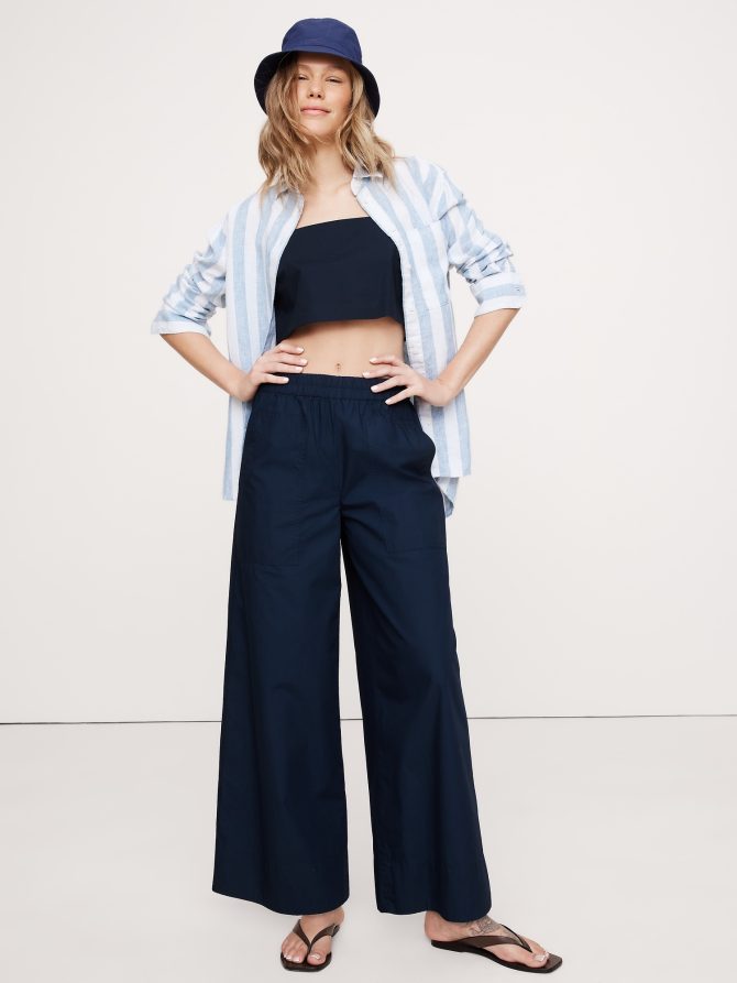 Wide-Leg Cotton Poplin Pull-On Ankle Pant - Image 7