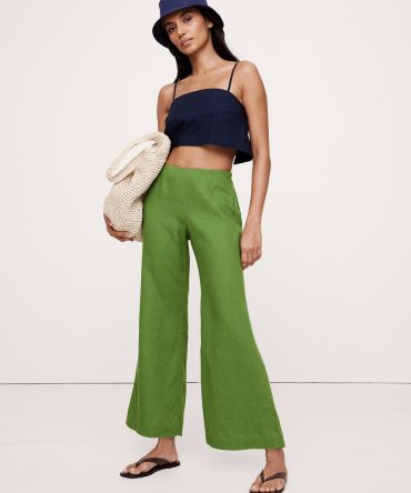 Mid-Rise Kick-Flare Linen Ankle Pant