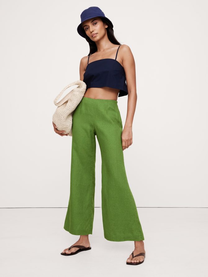 Mid-Rise Kick-Flare Linen Ankle Pant