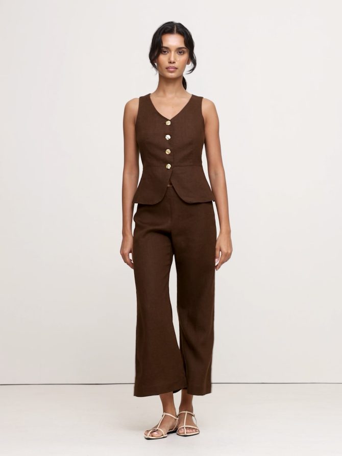Mid-Rise Kick-Flare Linen Ankle Pant - Image 2
