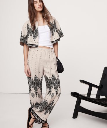 Wide-Leg Linen Pull-On Pant