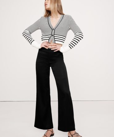 Mid-Rise Kick-Flare Satin Ankle Pant