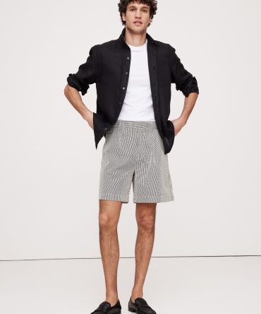 7" Textured Stripe Pleated Short