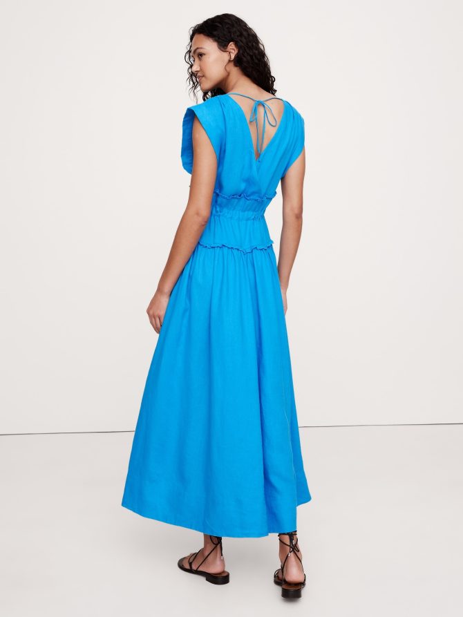 Linen Cinch-Waist Maxi Dress - Image 3