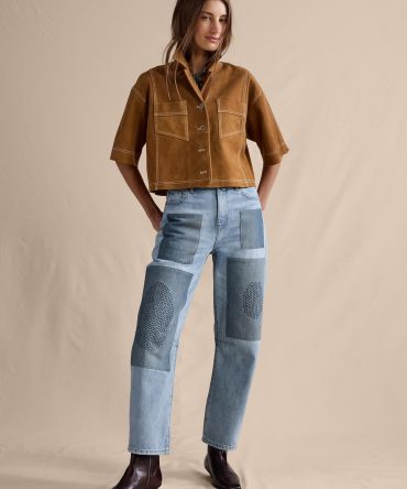 MID-RISE BARREL PATCHWORK ANKLE JEAN