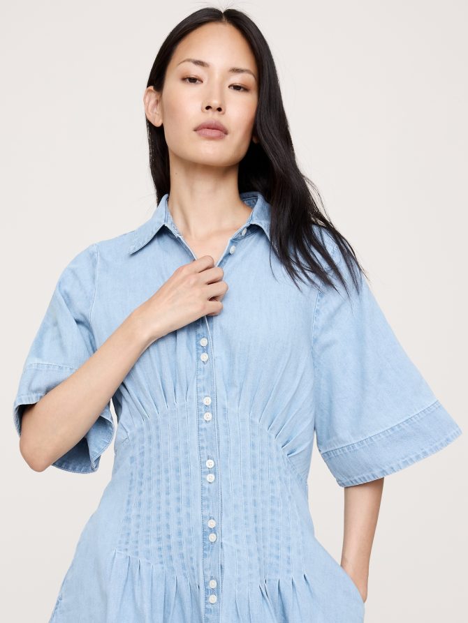 DENIM PINTUCK SHIRT DRESS - Image 4