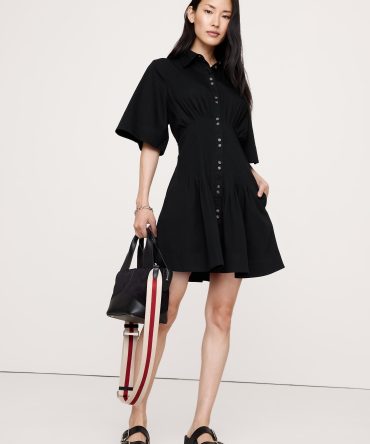 STRETCH-COTTON POPLIN PINTUCK SHIRT DRESS