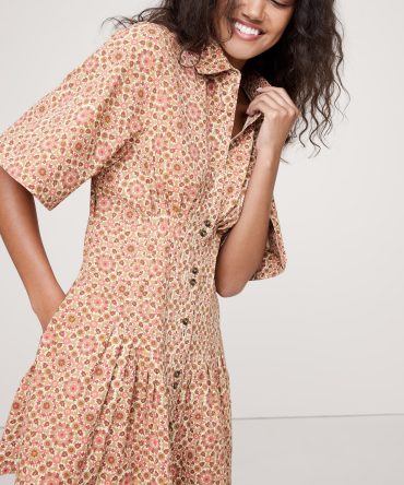 STRETCH-COTTON POPLIN PINTUCK SHIRT DRESS