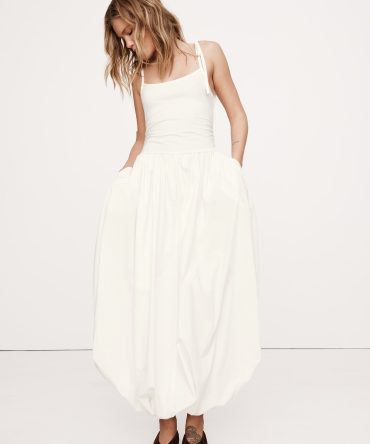 Mixed Media Bubble-Hem Maxi Dress