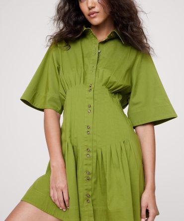 STRETCH-COTTON POPLIN PINTUCK SHIRT DRESS