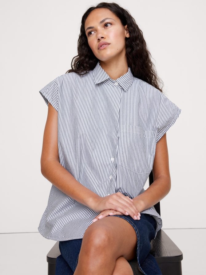 Oversized Cotton Poplin Asymmetrical Tunic - Image 3