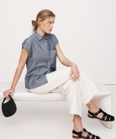 Oversized Cotton Chambray Asymmetrical Tunic