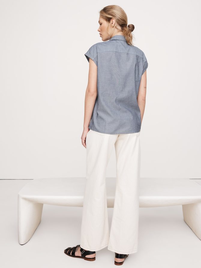 Oversized Cotton Chambray Asymmetrical Tunic - Image 2