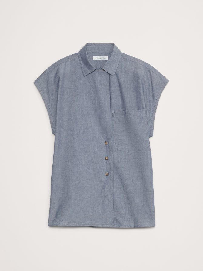 Oversized Cotton Chambray Asymmetrical Tunic - Image 4
