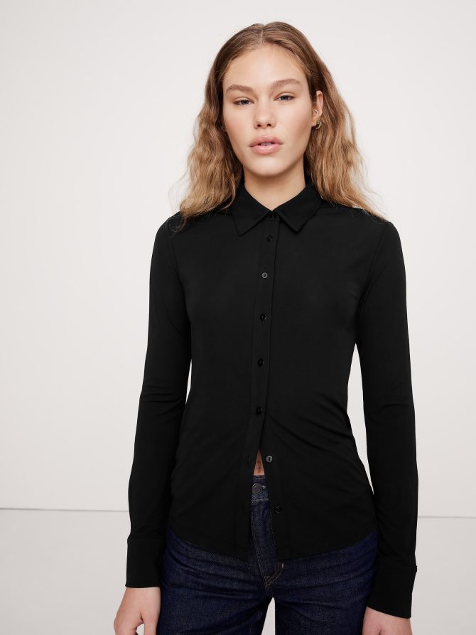 Crepe Knit Button-Down Shirt - Image 3
