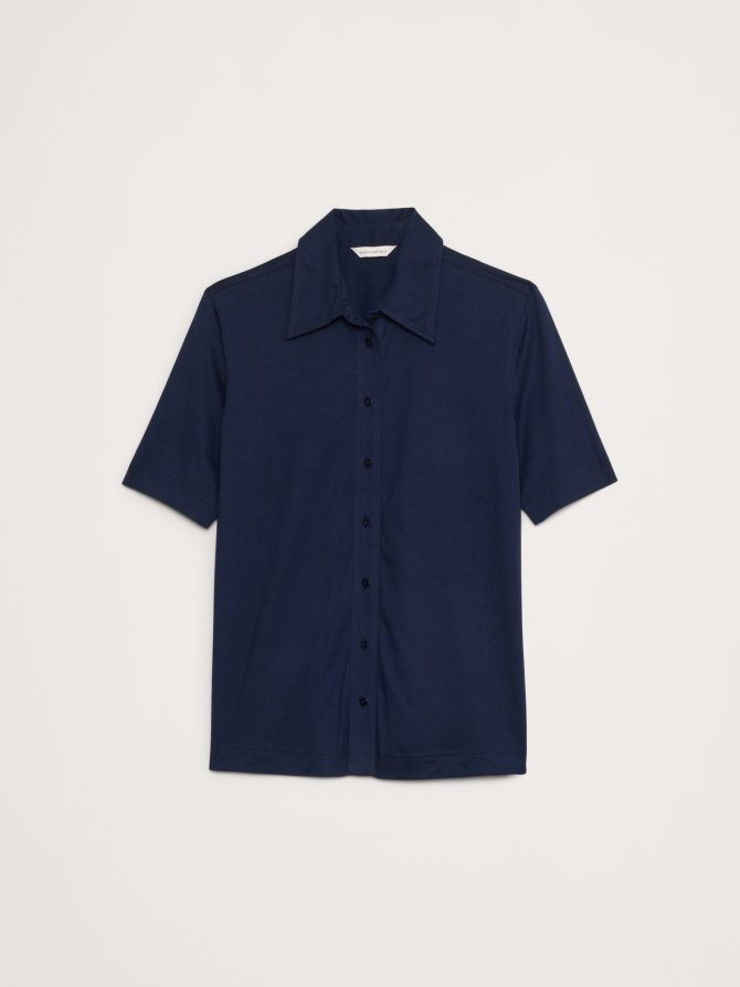 Silky Cotton Short-Sleeve Button-Down Top - Image 7