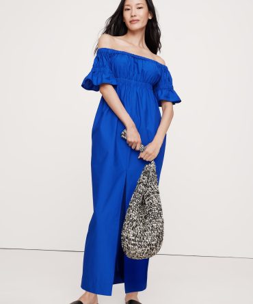 Cotton Poplin Off-The-Shoulder Maxi Dress