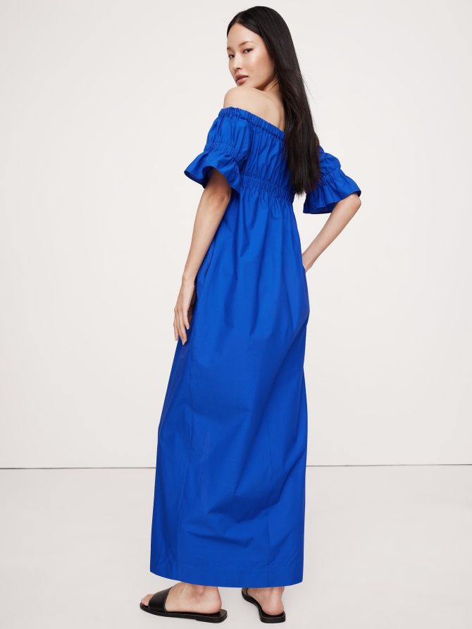 Cotton Poplin Off-The-Shoulder Maxi Dress - Image 3