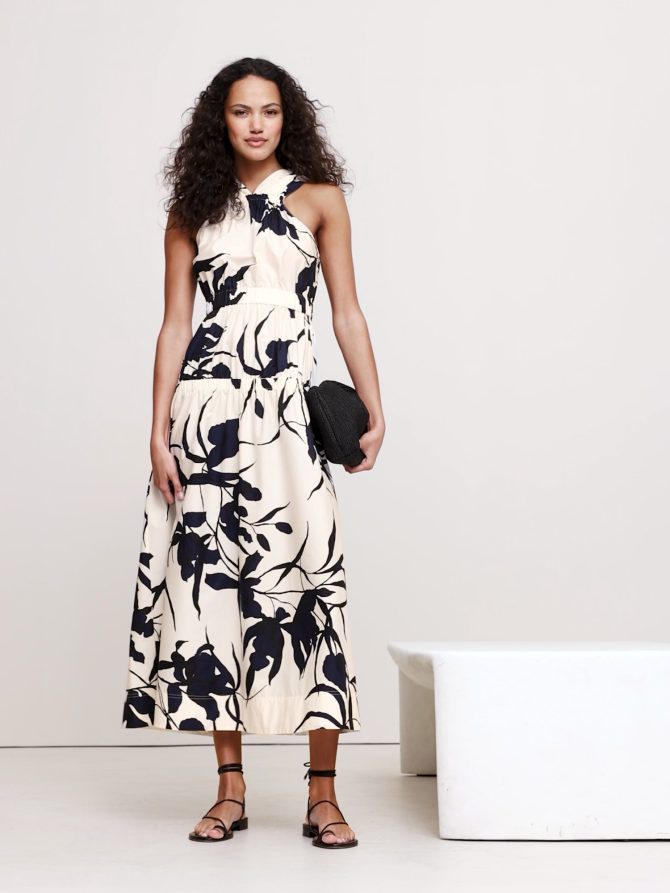 Cotton Poplin Ruched Drop-Waist Maxi Dress - Image 2