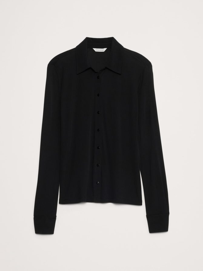 Crepe Knit Button-Down Shirt - Image 4