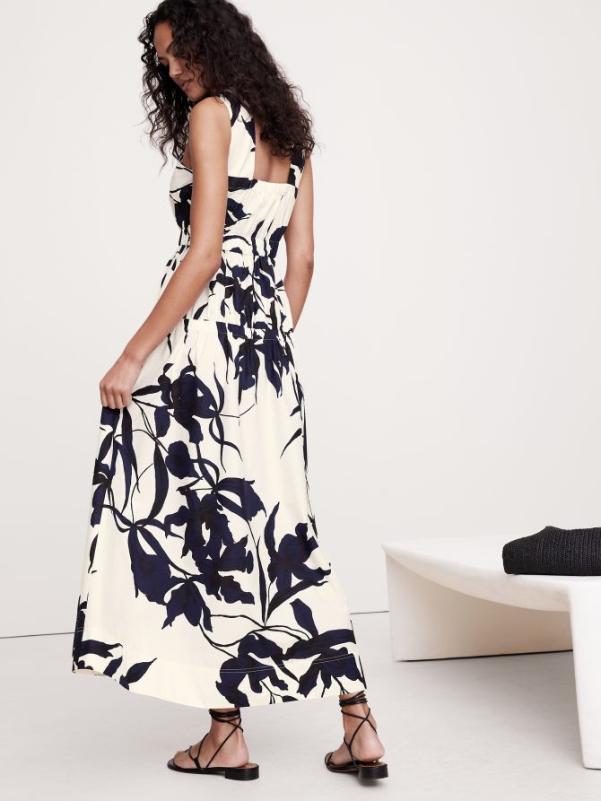 Cotton Poplin Ruched Drop-Waist Maxi Dress - Image 3